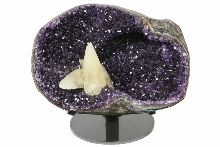 Amethyst Geode with Calcite Crystals on Metal Stand - Uruguay #171892